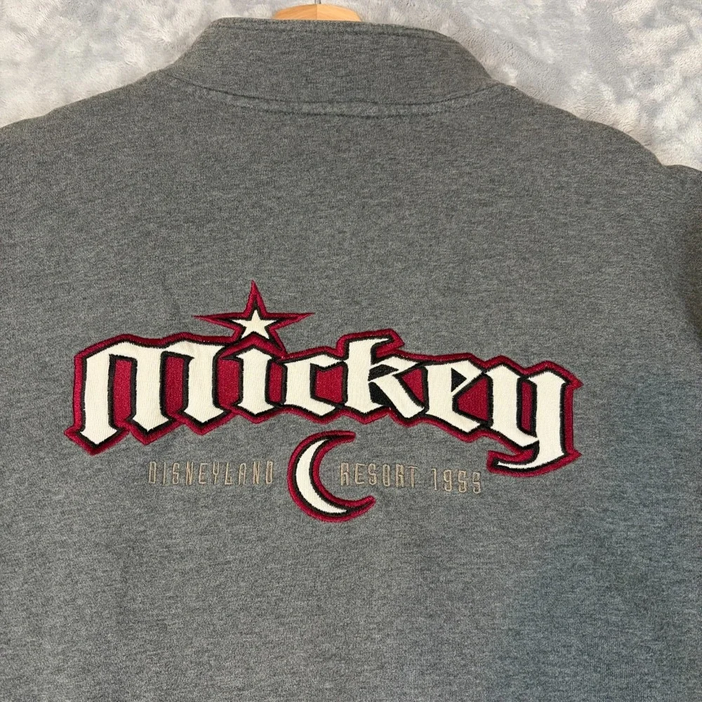 Disneyland Resort Mickey Mouse Moon Sweater Mens Medium Gray Zip Up Long Sleeve